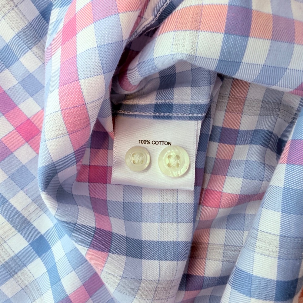 Peter Millar Crown Mens XL Blue Pink Plaid Cotton Button Down Shirt MS21W18NBL - Picture 5 of 9